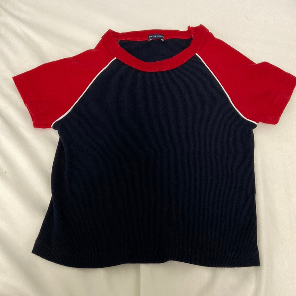 Brandy Melville navy red Bella Ribbed top. 100% cotton.